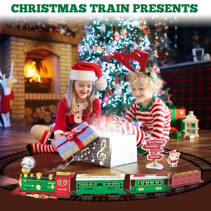 Interactive Steam Train Set, Realistic Smoke, Lights & Sounds Classic Electric Train Set, Holiday Decoration for Boys & Girls