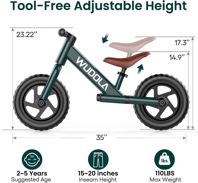 Toddler Balance Bike 2 Year Old - No Pedal Bike for Kids 2-5 Years Old, Tool-Free with Adjustable Seat, Gift Bike for 2-5 Boys Girls, Green