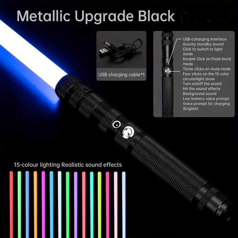 2 in 1 Light Up Saber, RGB 15 Colors LED Dual Laser Swords with 3 Modes Sound, Toy Sword for Kids, Cosplay, Party, Outdoor Play