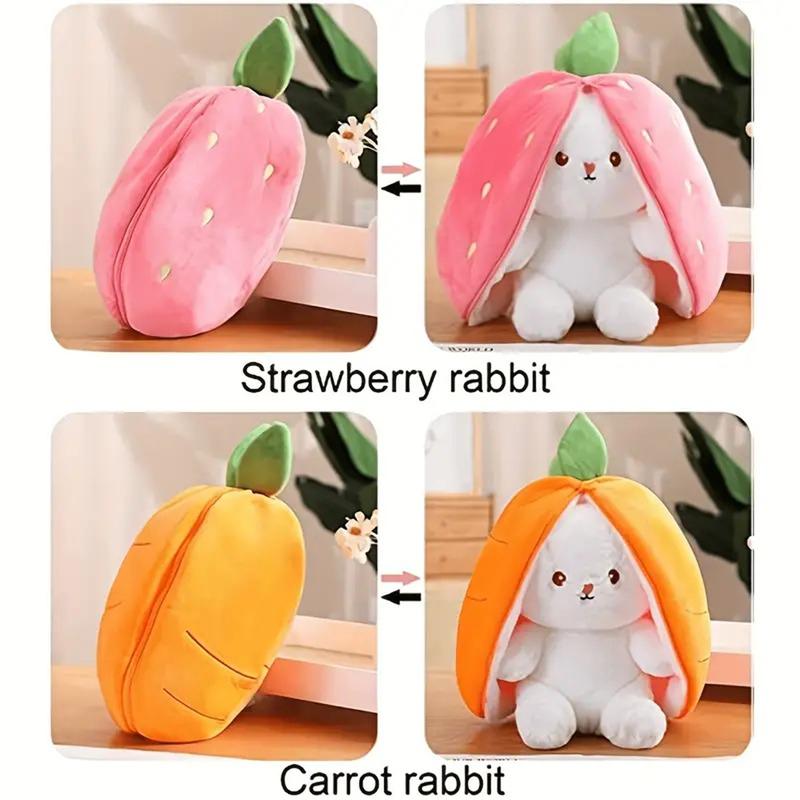 Rabbit Plush Stuffed Animal Strawberry Carrot Bunny Plushie Toy for Girls Thanksgiving Christmas Gift for Kids