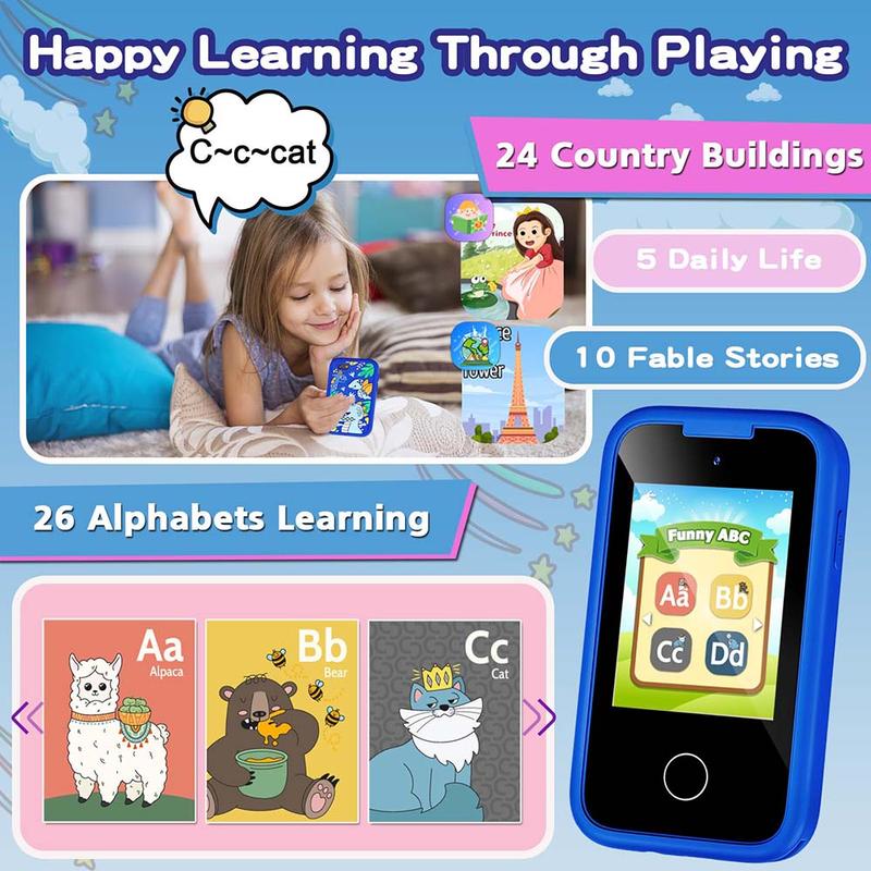 Kids smartphone for girls, birthday or Christmas gift, age 3-10, with dual cameras, games, music player, and learning features