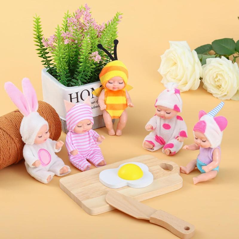 [IN STOCK]10 Pcs 4 Inch Mini Reborn Baby Dolls Set Cute Small Baby Doll with Handmade Animal Clothes - Baby Doll Giftbox Gifts for Girls Boys