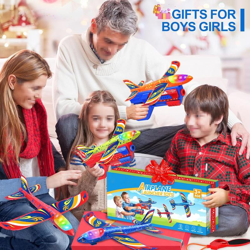 9 Pack Airplane Launcher Toys, Foam Glider Led Plane with 2 Launchers, Slingshots, Bullets, Kids Outdoor Flying Toys with 2 Flight Modes, Gifts for Boys Girls 4 5 6 7 8 9 10 11 12 Year Old