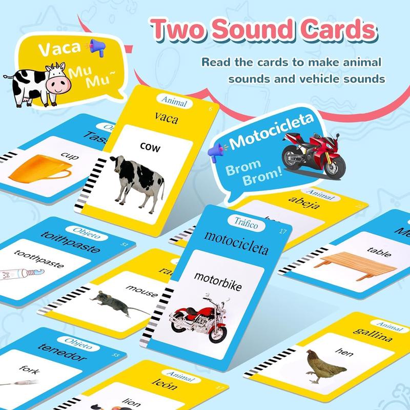 Spanish & English Talking Flash Cards for Boys and Girls ,Bilingual Speak Flash Cards, Learning Cards Sensory Sight Words Toys,Speech Training Toys, Educational Montessori Learning Interactive Talking 224 Sight Words Flash Cards Toys Christmas Gifts