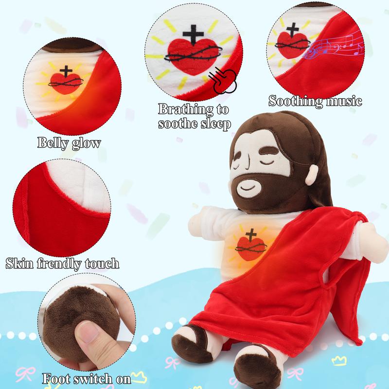 Yelakey Officially Jesus Plush Breathing Soothing Jesus Stuffed Animal Heart of Jesus Toy Savior Doll for Church Sunday School Religious Easter Gift for Kids