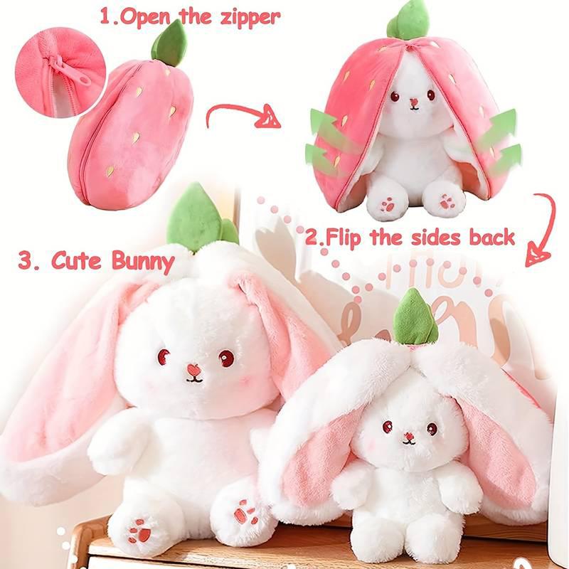 Rabbit Plush Stuffed Animal Strawberry Carrot Bunny Plushie Toy for Girls Thanksgiving Christmas Gift for Kids