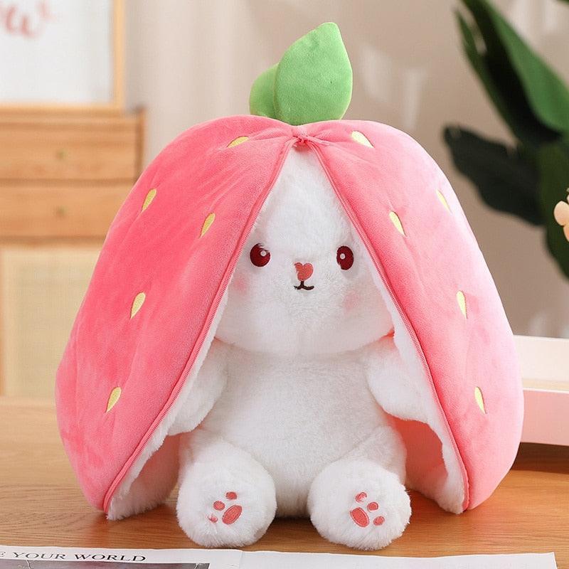 Rabbit Plush Stuffed Animal Strawberry Carrot Bunny Plushie Toy for Girls Thanksgiving Christmas Gift for Kids