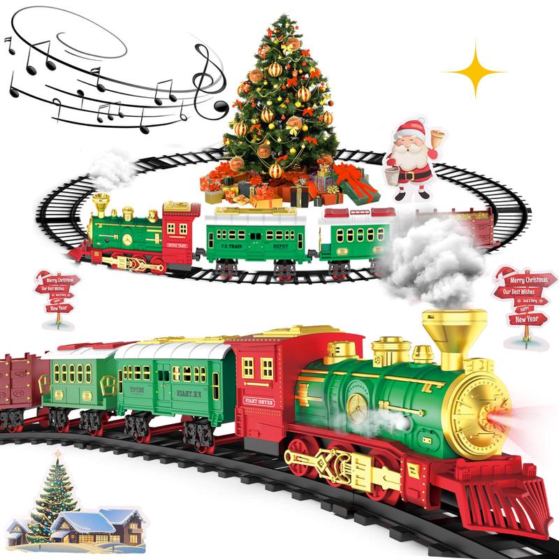 Interactive Steam Train Set, Realistic Smoke, Lights & Sounds Classic Electric Train Set, Holiday Decoration for Boys & Girls