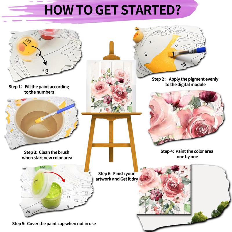 Flower Pattern DIY Painting By Numbers Kit without Frame, 1 Set DIY Paint By Numbers with Brushes & Acrylic Paint, Wall Art Decor for Home Living Room Bedroom