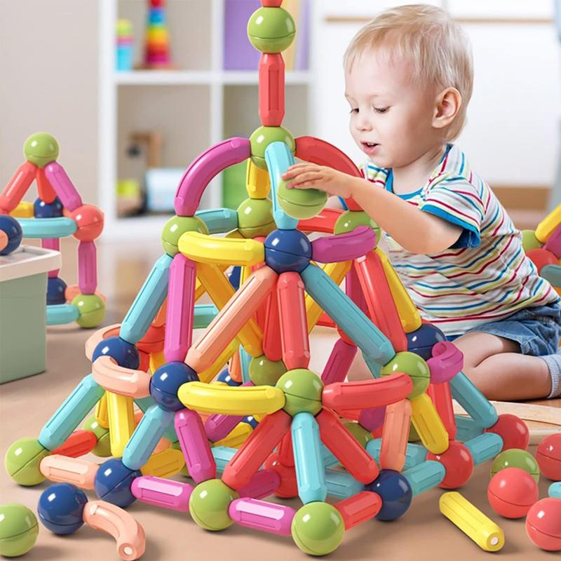 Magnetic Building Blocks for Kids Ages 4-8, STEM Construction Toys for Boys and Girls, Large Size Magnetic Sticks and Balls Game Set for Kid’s Early Educational Learning (64PCS)