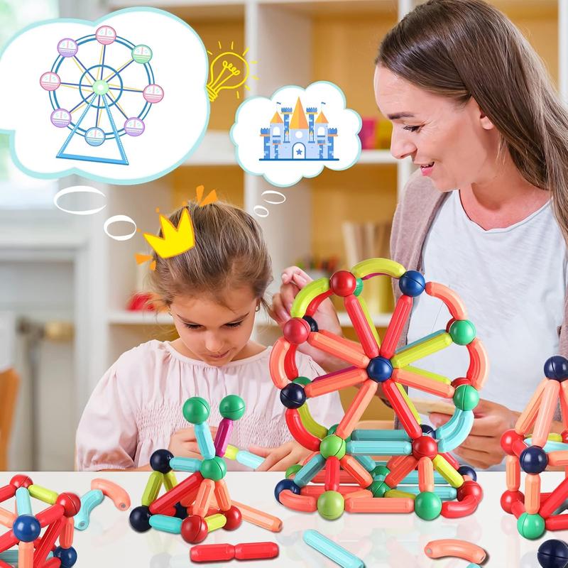 Magnetic Building Blocks for Kids Ages 4-8, STEM Construction Toys for Boys and Girls, Large Size Magnetic Sticks and Balls Game Set for Kid’s Early Educational Learning (64PCS)