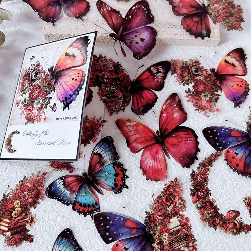 Butterfly & Moon Flower Sticker, 30pcs pack Multi-purpose Waterproof Decal, Decorative Floral Stickers for DIY & Craft Projects, Birthday Gifts, Christmas Gift