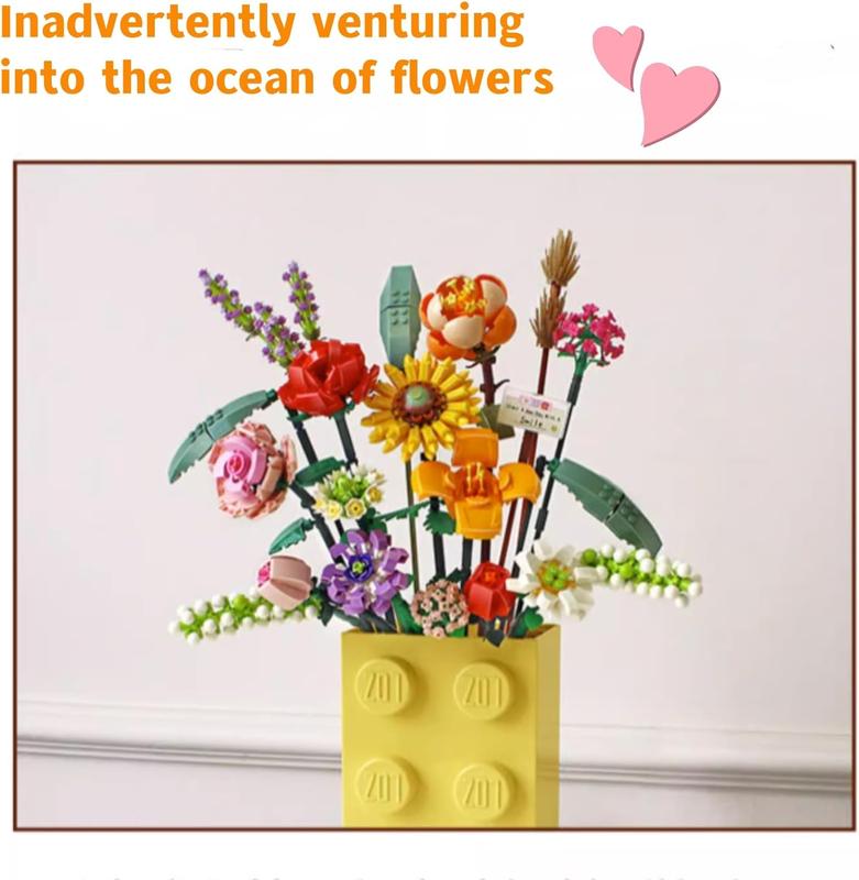 Mini Bricks Artificial Flower Bouquet Building SetsDIY Simulation Plant Series Creative Toys,Birthday Gift for Adults Women Teens Kids 6+ Years Old Romantic Aegean Sea