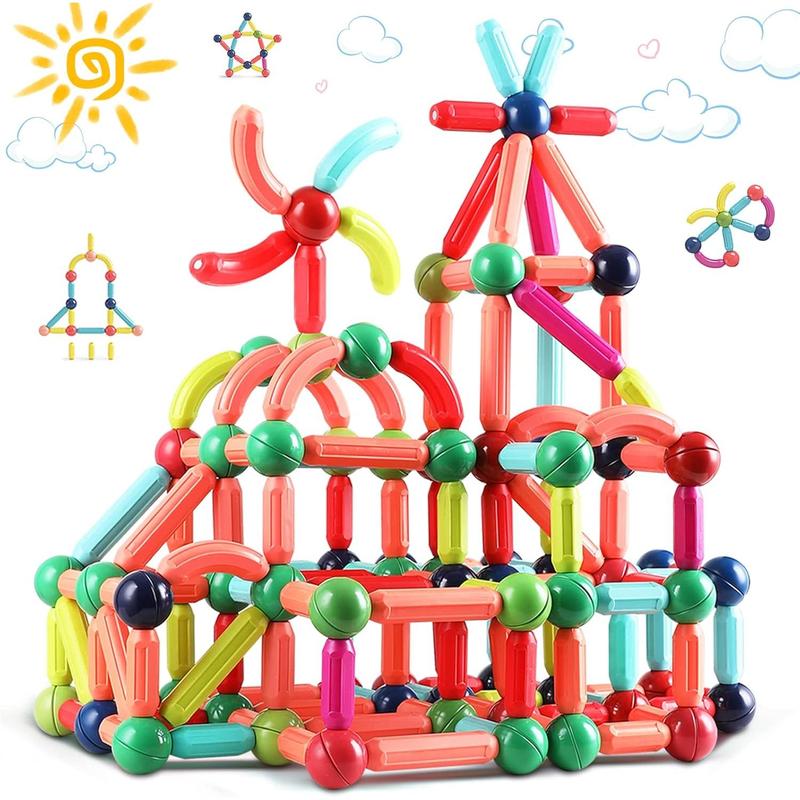 Magnetic Building Blocks for Kids Ages 4-8, STEM Construction Toys for Boys and Girls, Large Size Magnetic Sticks and Balls Game Set for Kid’s Early Educational Learning (64PCS)