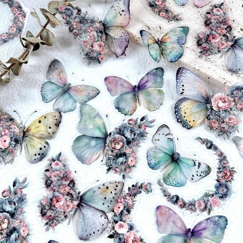 Butterfly & Moon Flower Sticker, 30pcs pack Multi-purpose Waterproof Decal, Decorative Floral Stickers for DIY & Craft Projects, Birthday Gifts, Christmas Gift