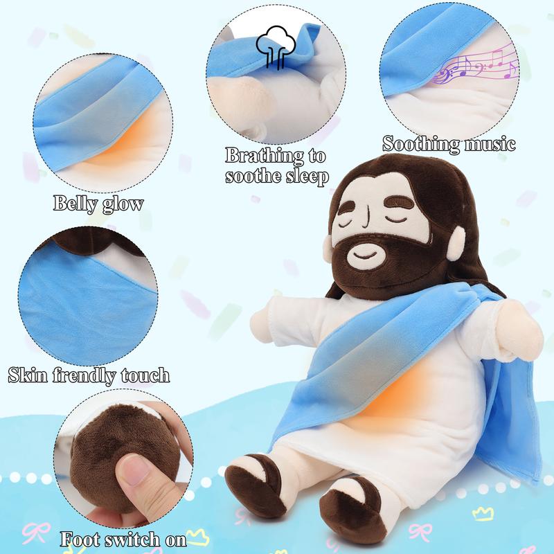 Yelakey Officially Jesus Plush Breathing Soothing Jesus Stuffed Animal Heart of Jesus Toy Savior Doll for Church Sunday School Religious Easter Gift for Kids