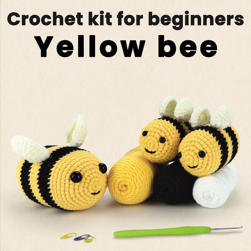 Summer Crochet Kit for Beginners, 3 Counts set Cute Bee Design Crochet Starter Kit, Including Step-by-step Instructions, Diy Knitting Supplies for Beginners, Creative Birthday and Holiday Gift Options