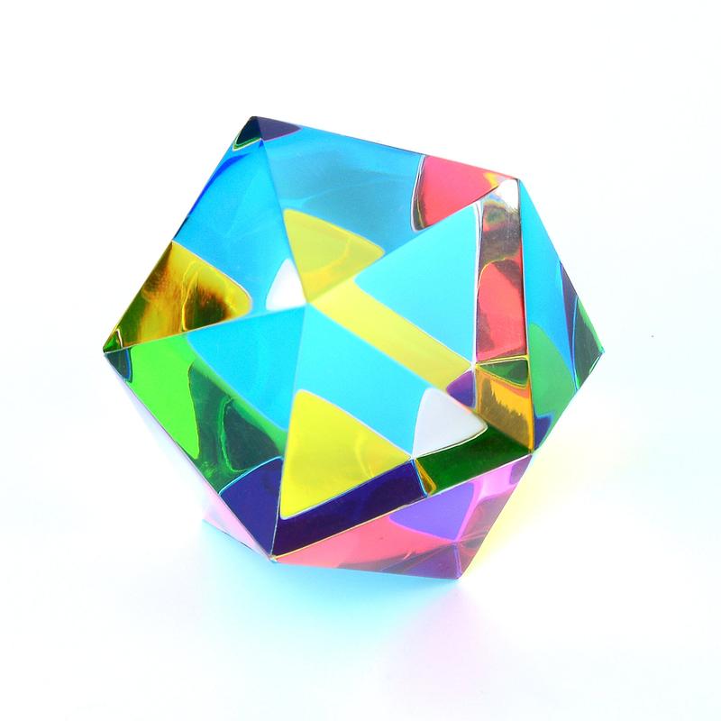 CMY Cubes The Motus - Cyan, Magenta & Yellow Icosahedron - Subtractive Color Mixing Optical Polyhedron