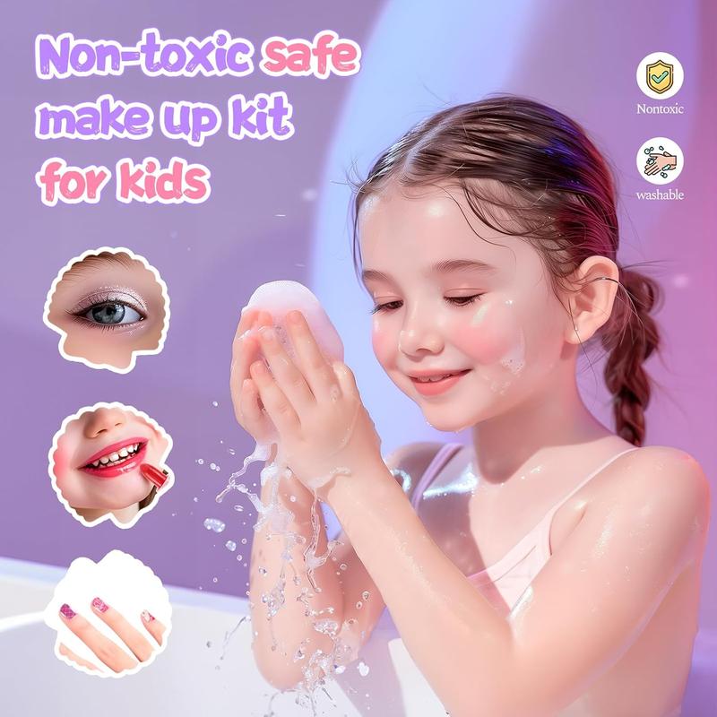 93 Pcs Christmas Kids Makeup Kit , Non-Toxic & Washable, Kids Nail Polish Set with Dryer, Pretend Play Princess Toys, Birthday and new year gifts