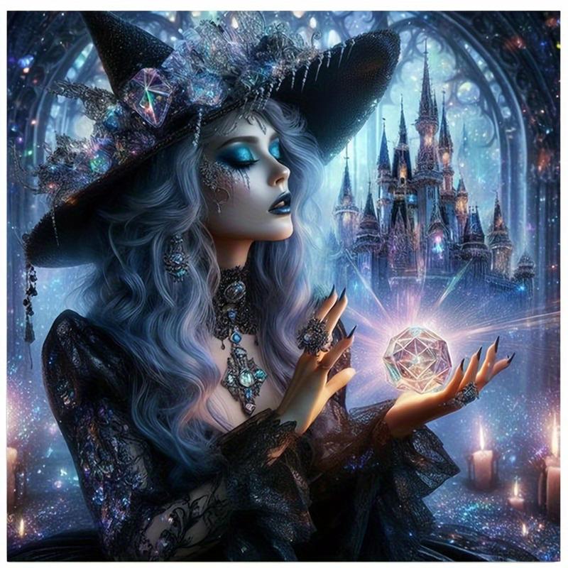 Witch Castle Pattern DIY Diamond Arts Colorful Painting Kit without Frame, DIY 50x50cm Magical Witch Castle Mosaic Diamond Embroidery Cross Stitch Kit Crafts