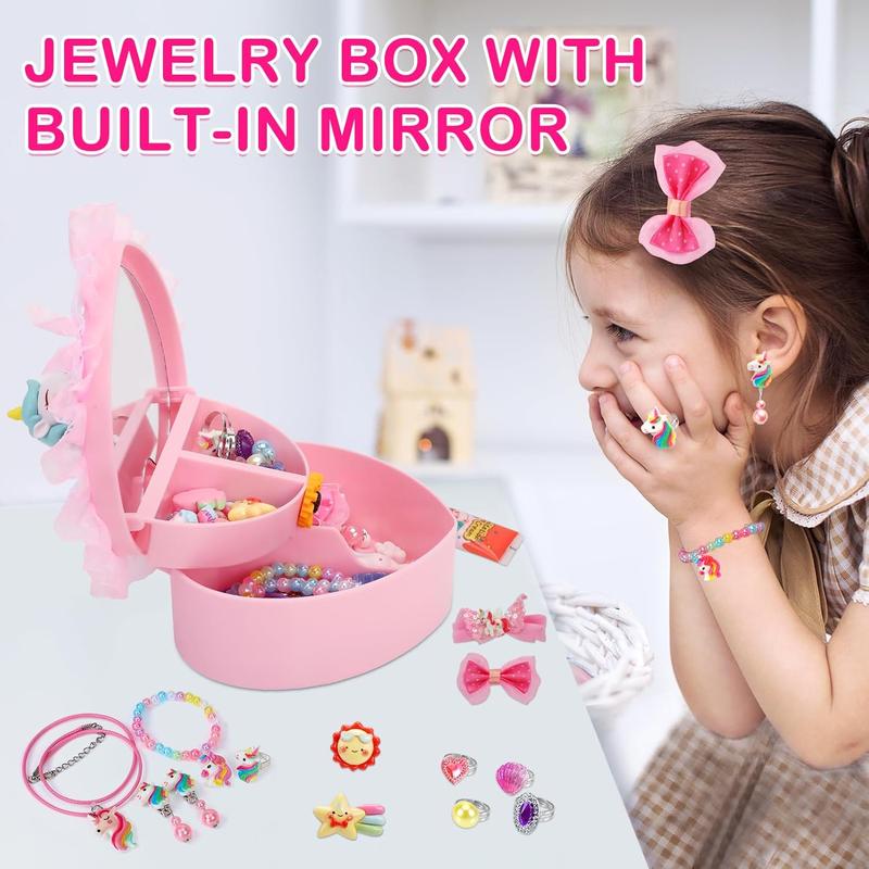 Kids Jewelry for Girls 4-6,  DIY Jewelry Box Includes Toddler Rings, Necklaces, Bracelets, Earrings, Hair Clips, Arts and Crafts Kits Birthday Gifts