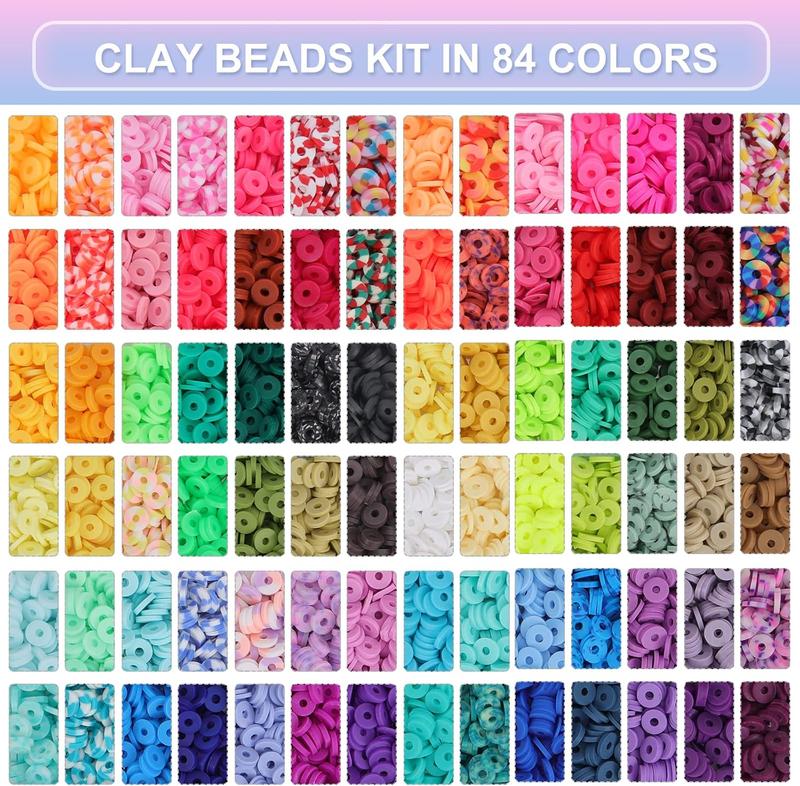 14700 count, Clay Beads for Bracelet Making Kit, 84 Colors Flat Round Polymer Clay Heishi Spacer Beads for DIY Crafts Necklace  Making Gifts