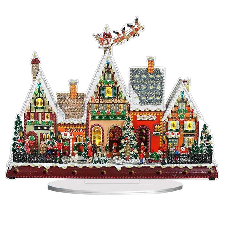 Snow House Design DIY Diamond Arts Colorful Painting Kit Ornament, DIY 5D Diamond Arts Colorful Painting Kit, Suitable for Home Office Desk Decoration