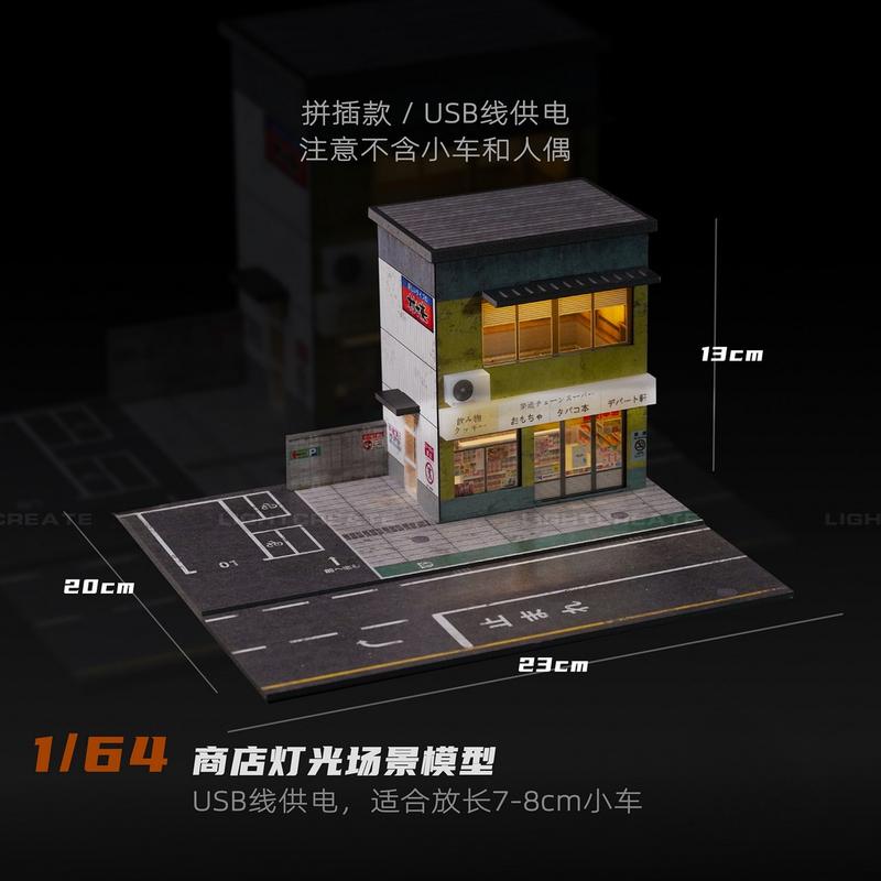 Diorama 1 64 Scale Car Garage Model LED Lighting Coffee Shop Repair Shop City Parking Lot Scene Display Building Model Toy Collection Gift