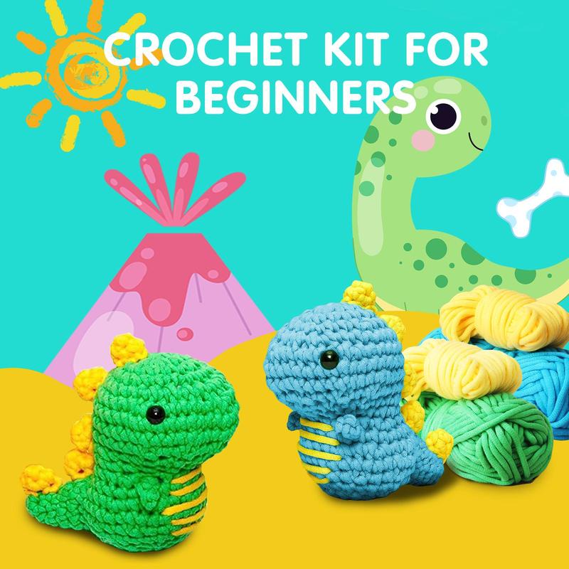 Dinosaur Pattern Crochet Kit, 1 Set Including Yarn, Needle, Instructions & Random Color Tool Accessories, DIY Crochet Kit with Step-by-Step Instructions Suitable For Beginners