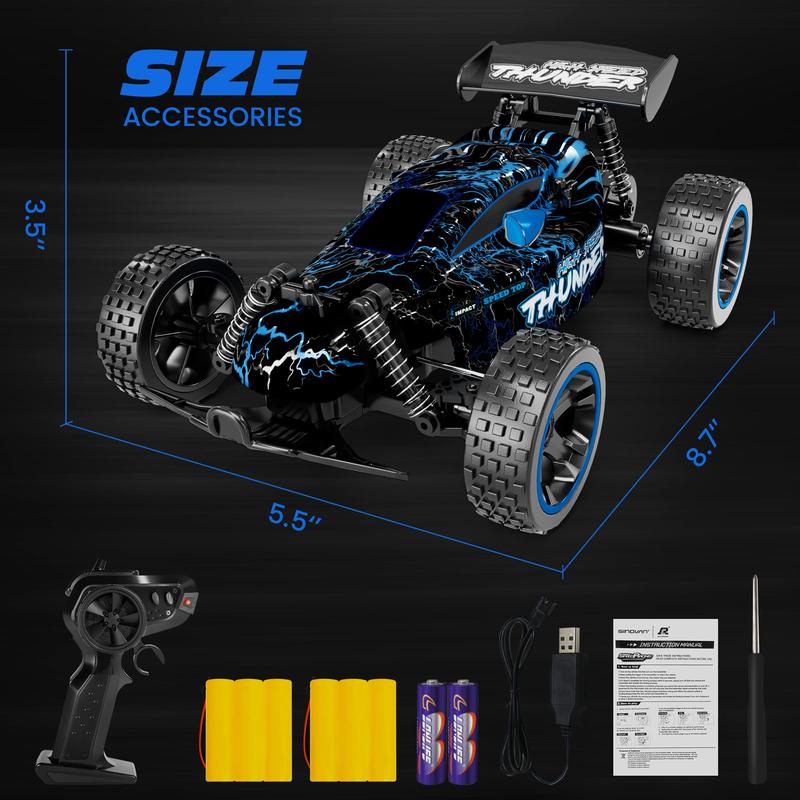 Tecnock RC Cars Remote Control Car for Boys Girls Adults, 1:18 Scale RC Car with LED Lights, 2.4GHz 2WD All Terrain RC Car with 2 Rechargeable Batteries for 60 Min Play, Gifts for Kids , Halloween Gifts,Christmas Gift, New Year Gift