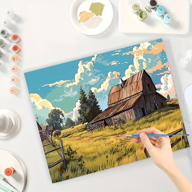 Farmhouse Pattern DIY Painting Kit without Frame, DIY Paint by Numbers Kit, Wall Art Decor for Home Living Room Bedroom