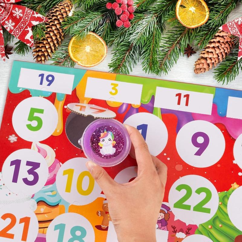 24 Days Christmas Advent Calendar 2024, 16 DIY Slime, Foam Balls,Fruit Slices & Glow in The Dark Xmas Gift Classroom Prizes,Slime Advent Calendar