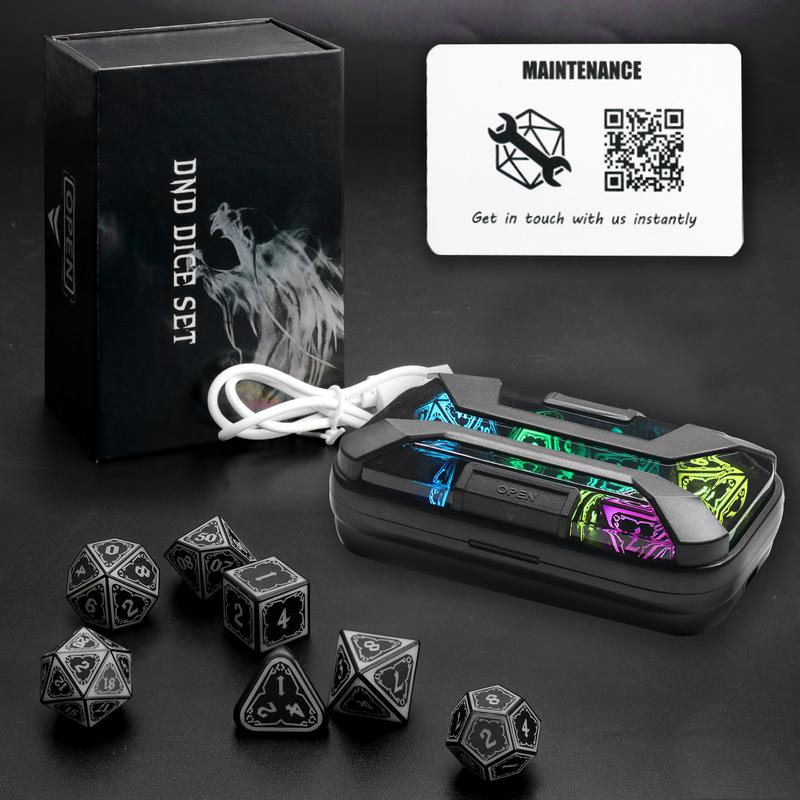 LED Dice Set For DND RGB Astral Shard Polyhedral Dice with Charging Case  7 Color Illuminated Dice for Tabletop Role Playing