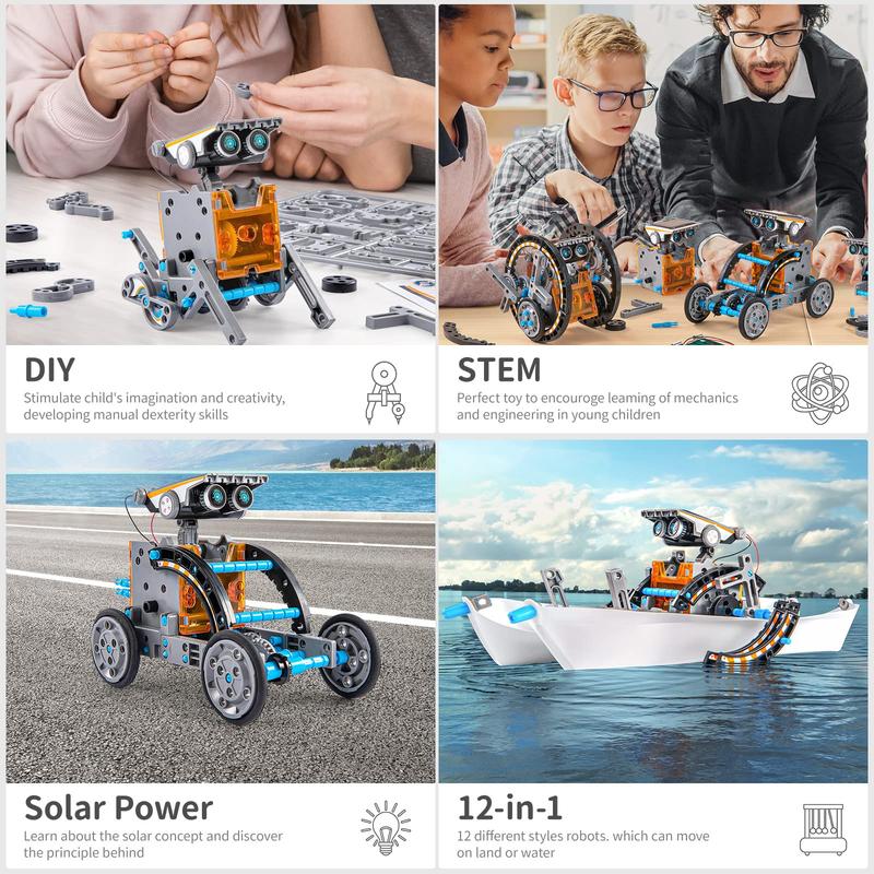 STEM Solar Robot Kit , 12-in-1 Educational STEM Science Experiment Toys, Solar Powered Building Kit DIY for