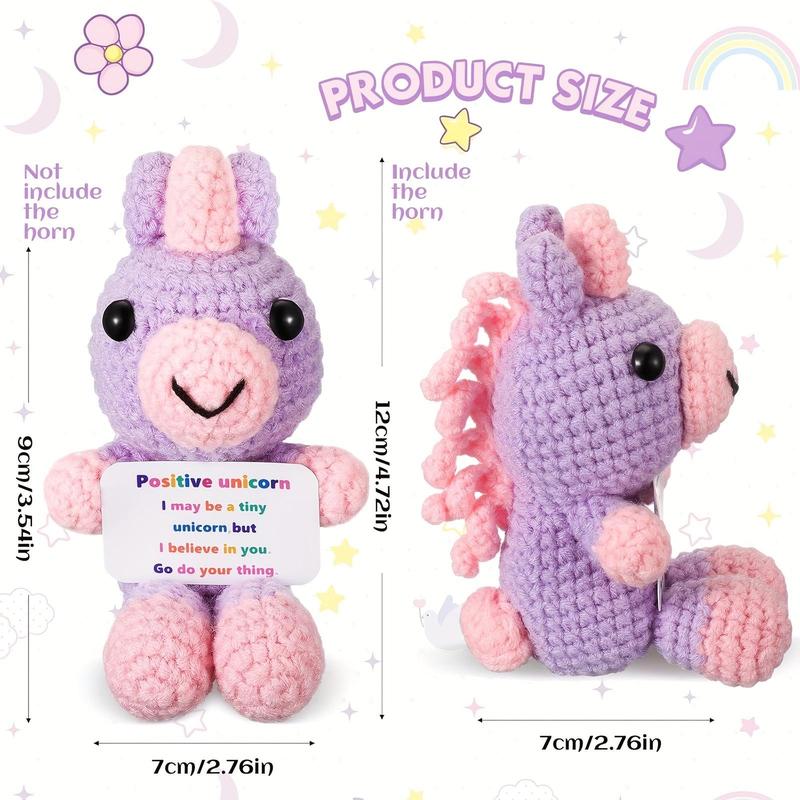 Cute Unicorn Design Crochet Doll, 4.72inch Positive Unicorn Bear Stuffed Animal with Positive Card, Knitted Unicorn Bear Crochet Doll for Women Birthday Party Decorations