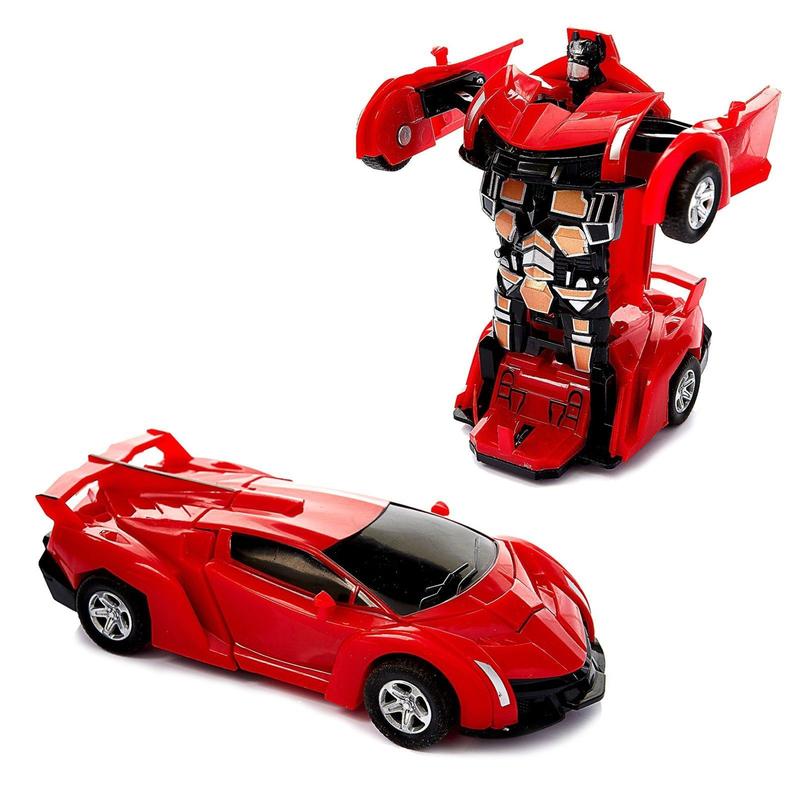 GROVIE Transforming Robot Car 2 in 1 Friction Model Toy Red Color | Deforming Transformer Car Toy | for Boys Girls Children Toy Best Gift for Christmas Birthday 3+ Years Old Red