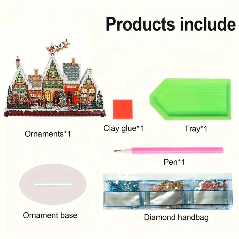 Snow House Design DIY Diamond Arts Colorful Painting Kit Ornament, DIY 5D Diamond Arts Colorful Painting Kit, Suitable for Home Office Desk Decoration