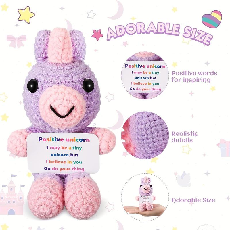 Cute Unicorn Design Crochet Doll, 4.72inch Positive Unicorn Bear Stuffed Animal with Positive Card, Knitted Unicorn Bear Crochet Doll for Women Birthday Party Decorations