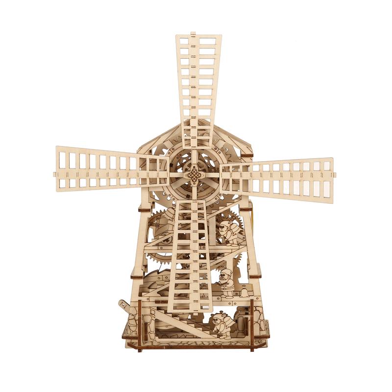 Wood Trick Windmill Rotating Mechanical Model - 3D Wooden Puzzles for Adults and Kids to Build - Engineering DIY Wooden Models for Adults to Build