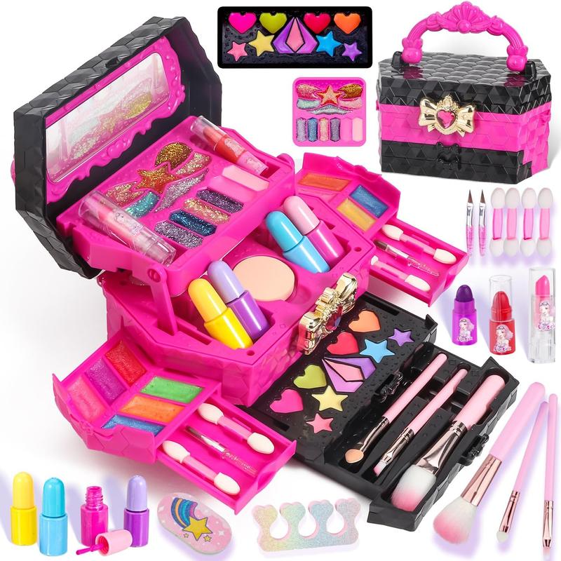 Kids Makeup Kit for Girl, Princess Toys Real Washable Cosmetic Set with Mirror, Play Make Up Birthday, Christmas, new year Gifts