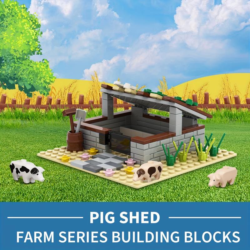 Farm Animal Pig Shed Pig House Building Set,Farm Field Set Building Blocks Plant Animal Crops Building Bricks Kit,Christmas Building Blocks Toy Gift