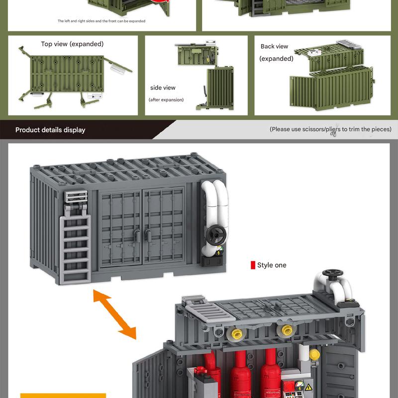 Military Building Blocks Weapon Equipment Warehouse Container Scene Soldier Warehouse Dormitory Fire-Pump Room Assembled Toys