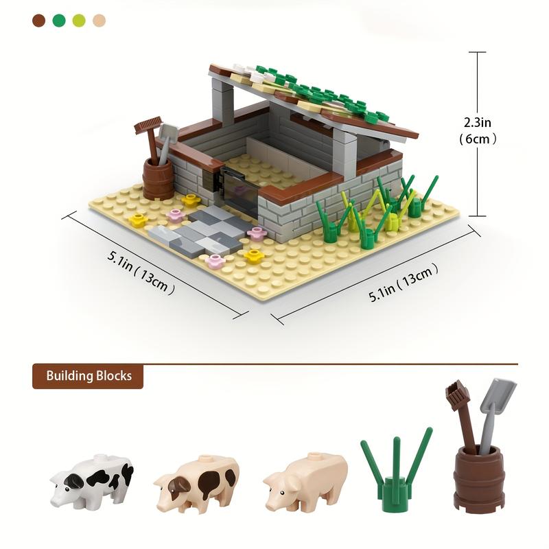 Farm Animal Pig Shed Pig House Building Set,Farm Field Set Building Blocks Plant Animal Crops Building Bricks Kit,Christmas Building Blocks Toy Gift