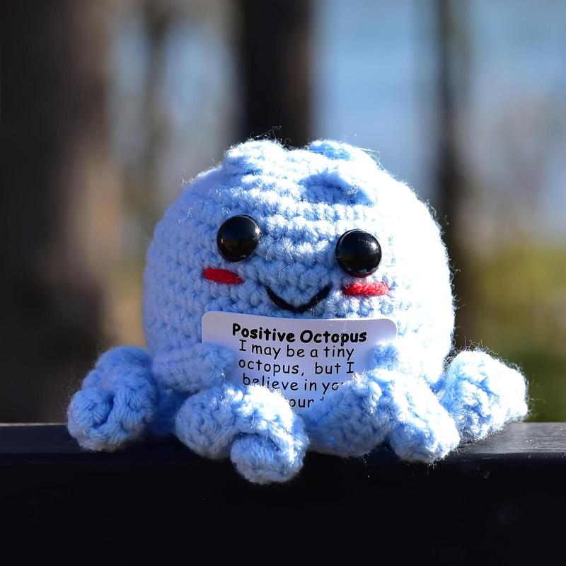 Cute Octopus Design Crochet, 1 Count Positive Funny Octopus Head with Positive Letter Card, Handmade Emotional Support Pickled Gift