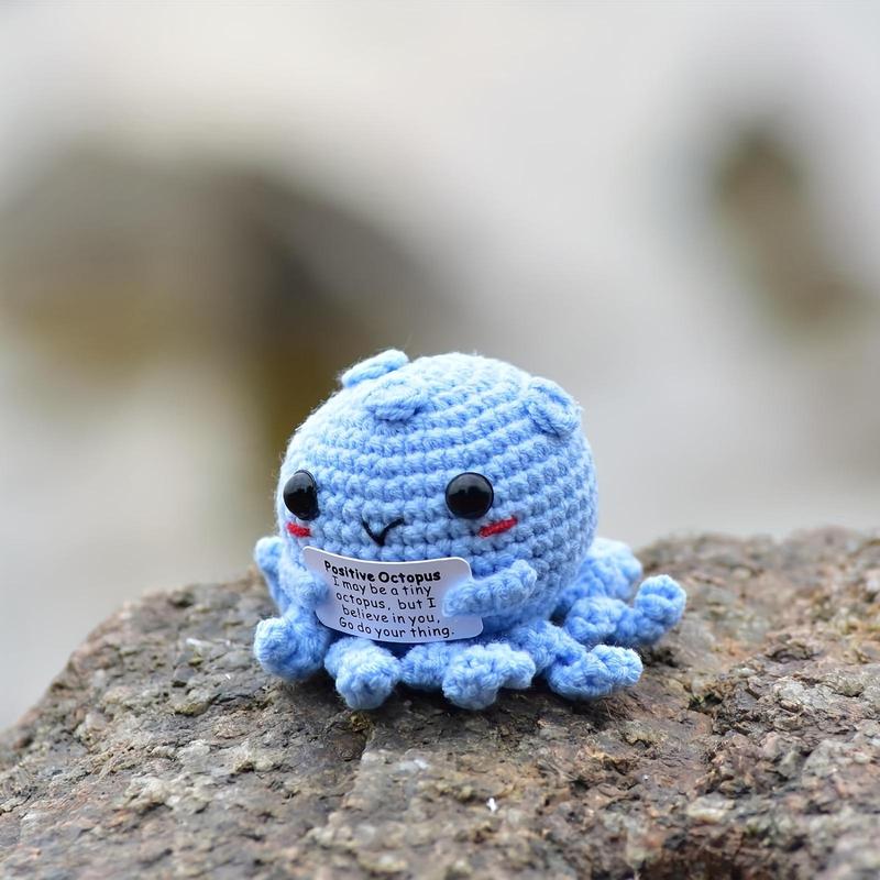 Cute Octopus Design Crochet, 1 Count Positive Funny Octopus Head with Positive Letter Card, Handmade Emotional Support Pickled Gift