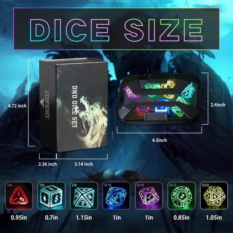 LED Dice Set For DND RGB Astral Shard Polyhedral Dice with Charging Case  7 Color Illuminated Dice for Tabletop Role Playing