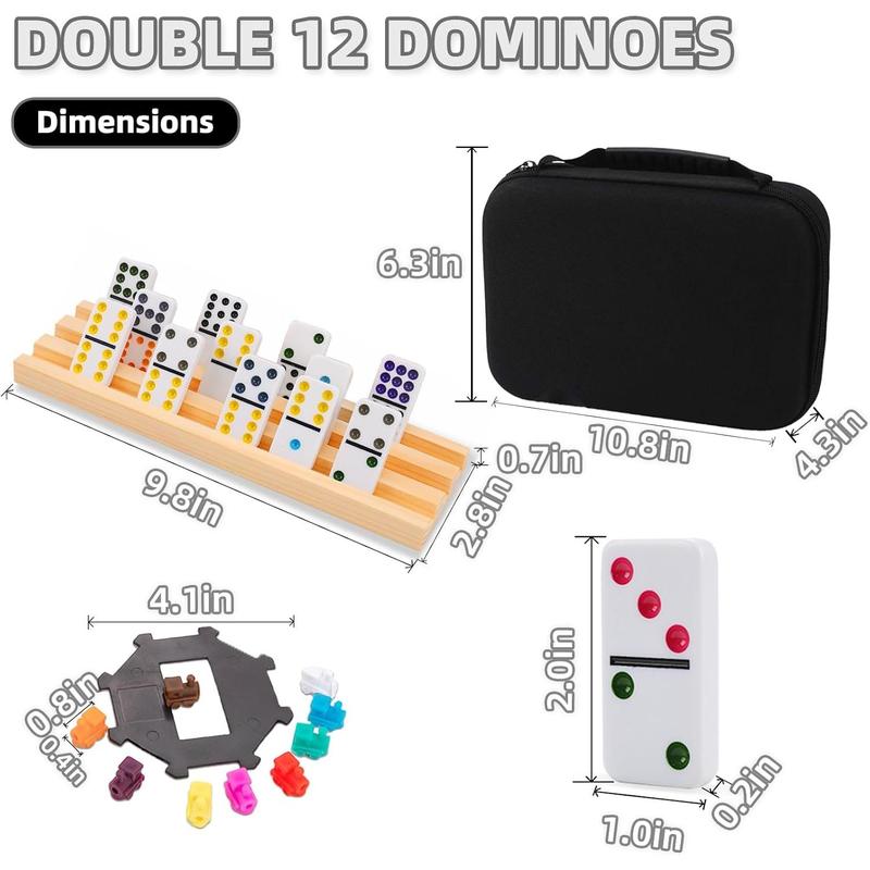 Mexican Train Dominoes Game Set with 4 Wooden Racks, Double 12 Colored Dot Dominoes with Update Hub, Travel Mexican Train Game with 91 Tiles and Portable Case, Family Board Team Games