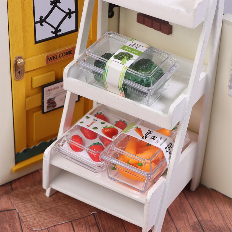 1 12 Dollhouse Mini Supermarket Vegetable Fruit Model With Clear Box Dollhouse Simulated Food Decoration Dolls House Accessories