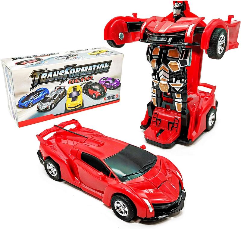 GROVIE Transforming Robot Car 2 in 1 Friction Model Toy Red Color | Deforming Transformer Car Toy | for Boys Girls Children Toy Best Gift for Christmas Birthday 3+ Years Old Red