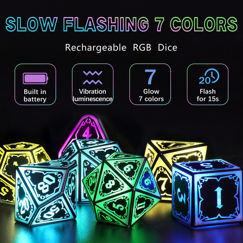 LED Dice Set For DND RGB Astral Shard Polyhedral Dice with Charging Case  7 Color Illuminated Dice for Tabletop Role Playing